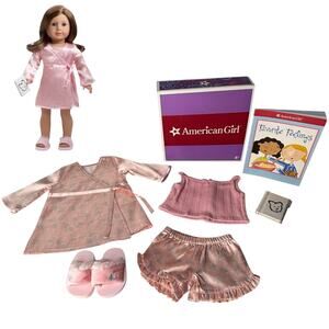 VTG American Girl SATIN FLORAL PJS Tank Shorts Robe Belt Slippers Diary Book Box
